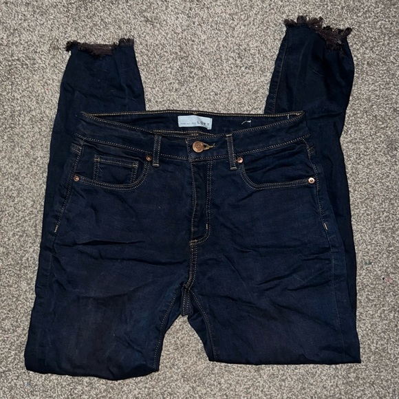 Dark midnight blue black loft curvy skinny jeans with raw hem - Picture 1 of 1